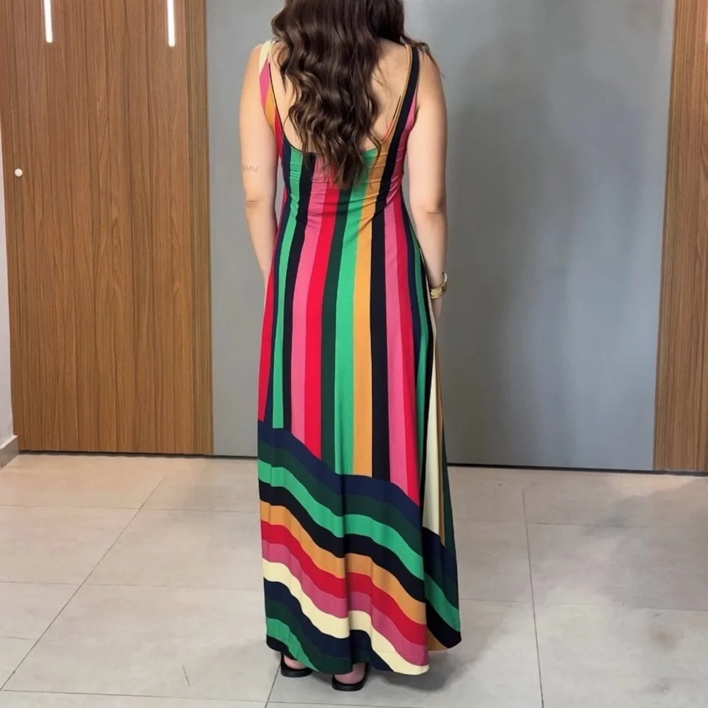FARM Rio Colorful Striped Long Dress Size M - Picture 2 of 7